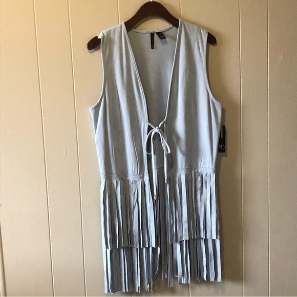 new directions Jackets & Blazers - Faux Suede Fringe Tassels Blue Vest size M